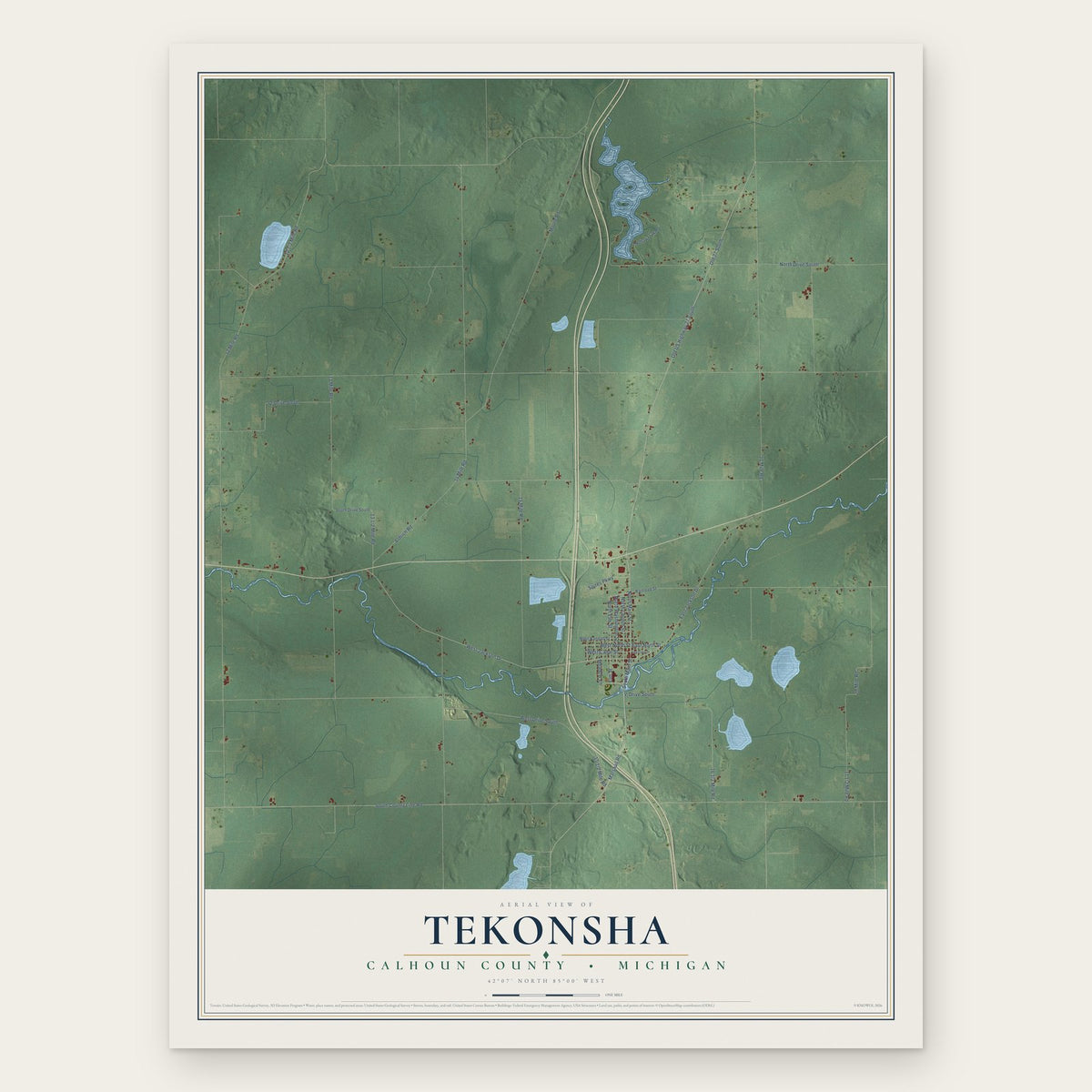 Tekonsha, Calhoun County, Michigan map print, the full design