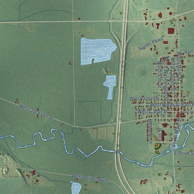 Close-up of the map of Tekonsha, Calhoun County, Michigan print showing street and building detail