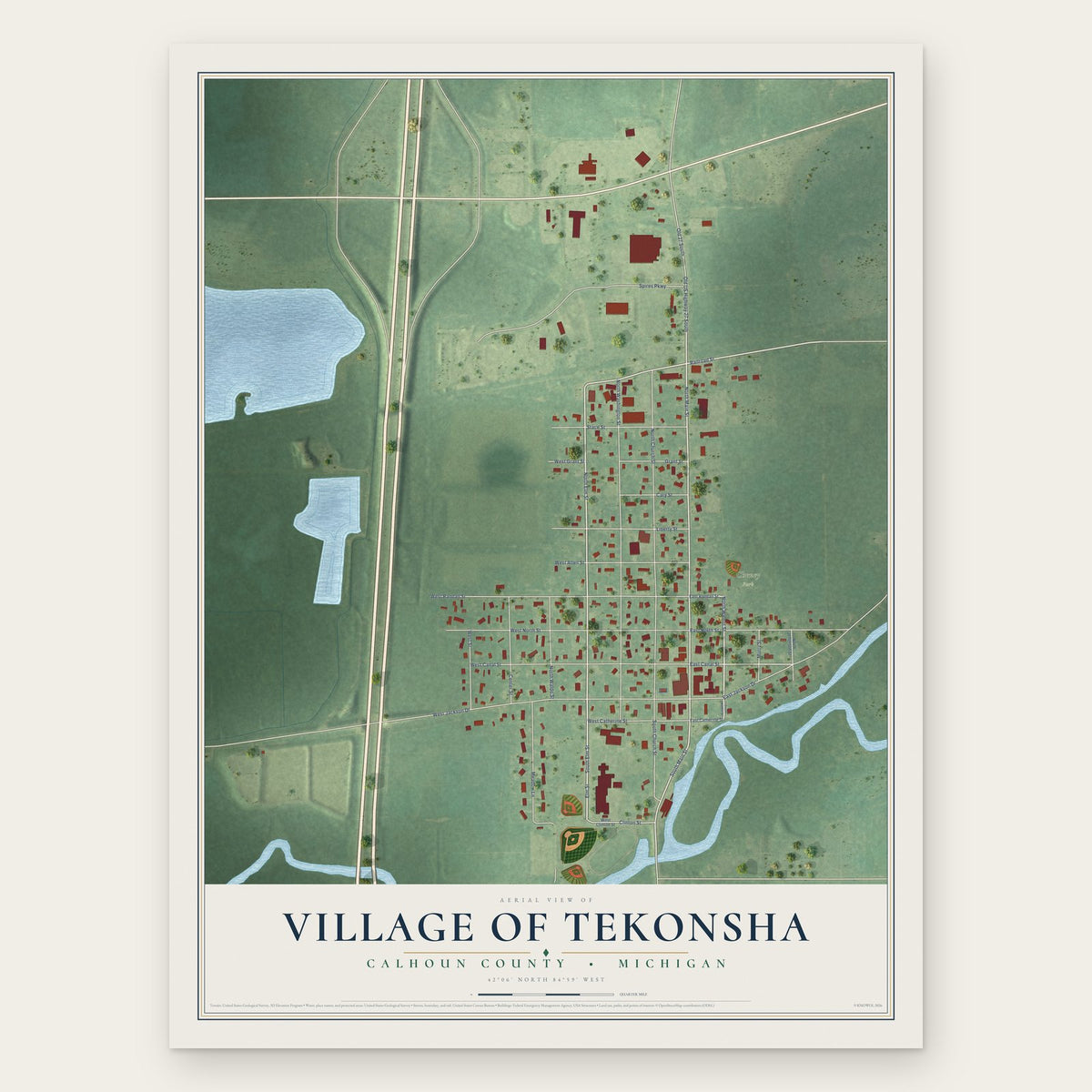 Tekonsha, Michigan map print, the full design