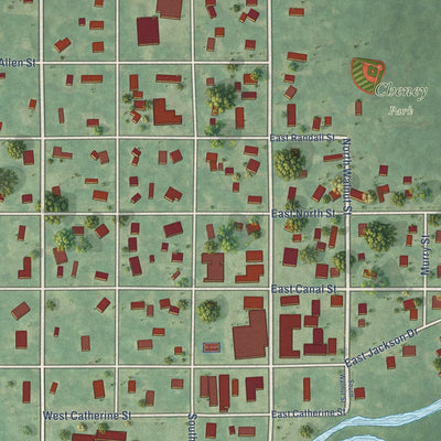 Close-up of the map of Tekonsha, Michigan print showing street and building detail