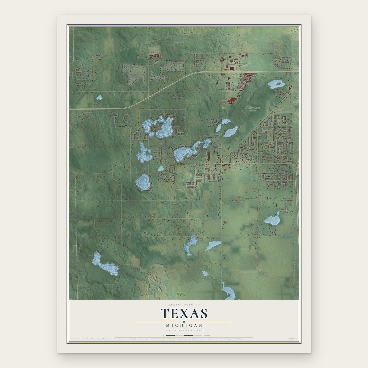 Texas, Michigan map print, the full design