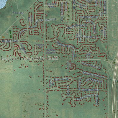 Close-up of the map of Texas, Michigan print showing street and building detail