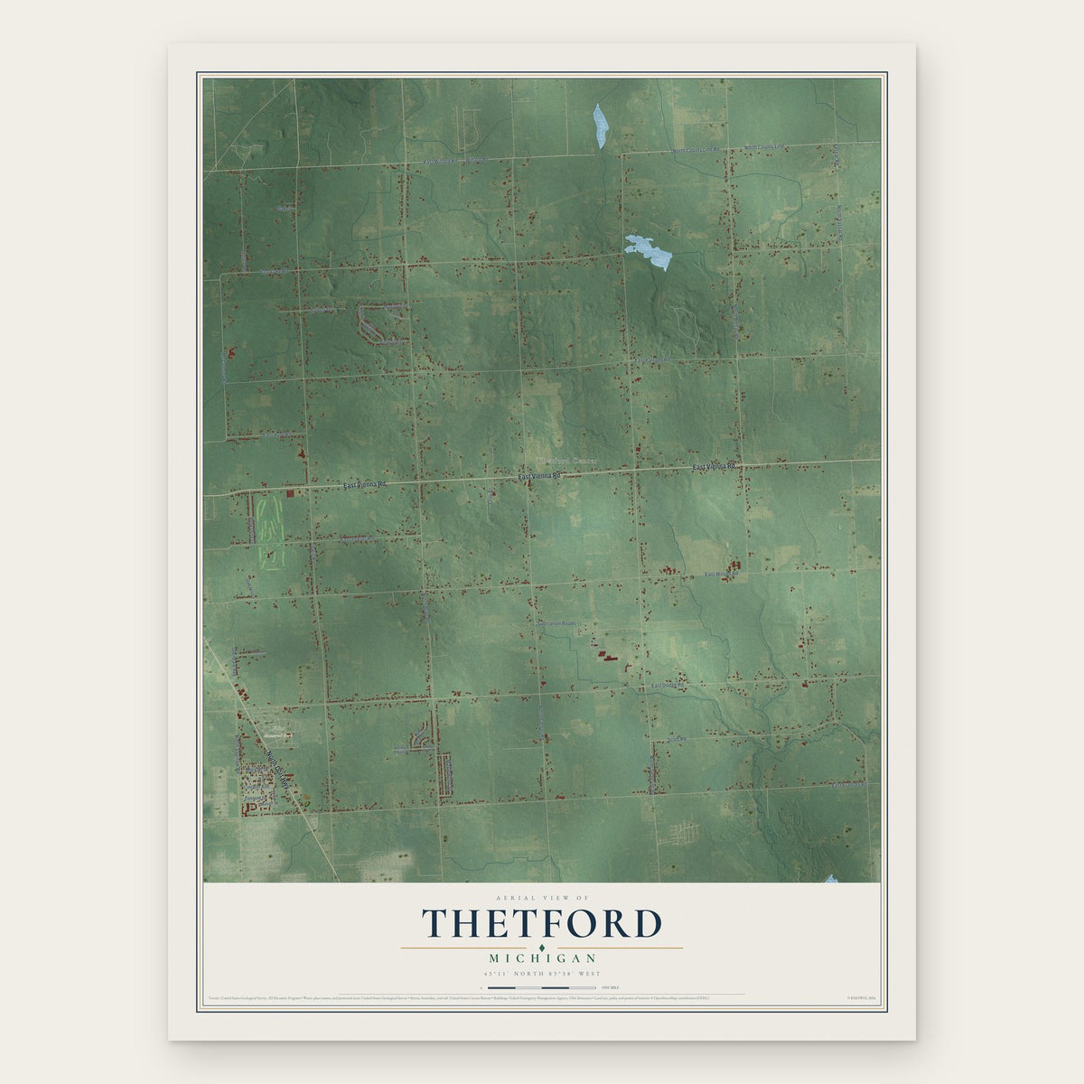 Thetford, Michigan map print, the full design