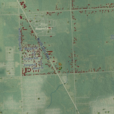Close-up of the map of Thetford, Michigan print showing street and building detail