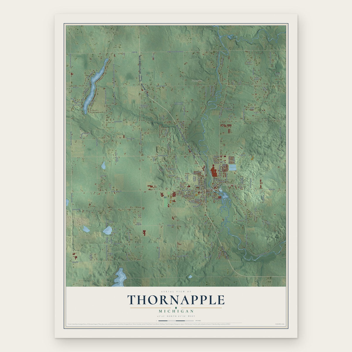 Thornapple, Michigan map print, the full design
