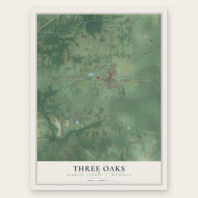 Three Oaks, Berrien County, Michigan map print, the full design