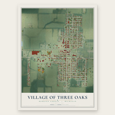 Three Oaks, Michigan map print, the full design