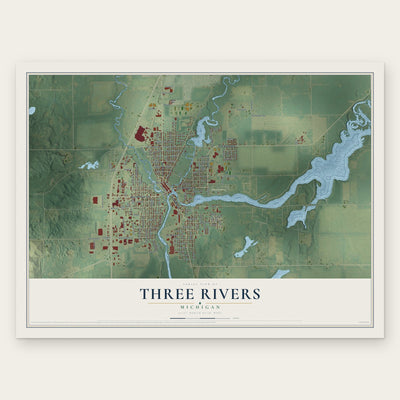 Three Rivers, Michigan map print, the full design
