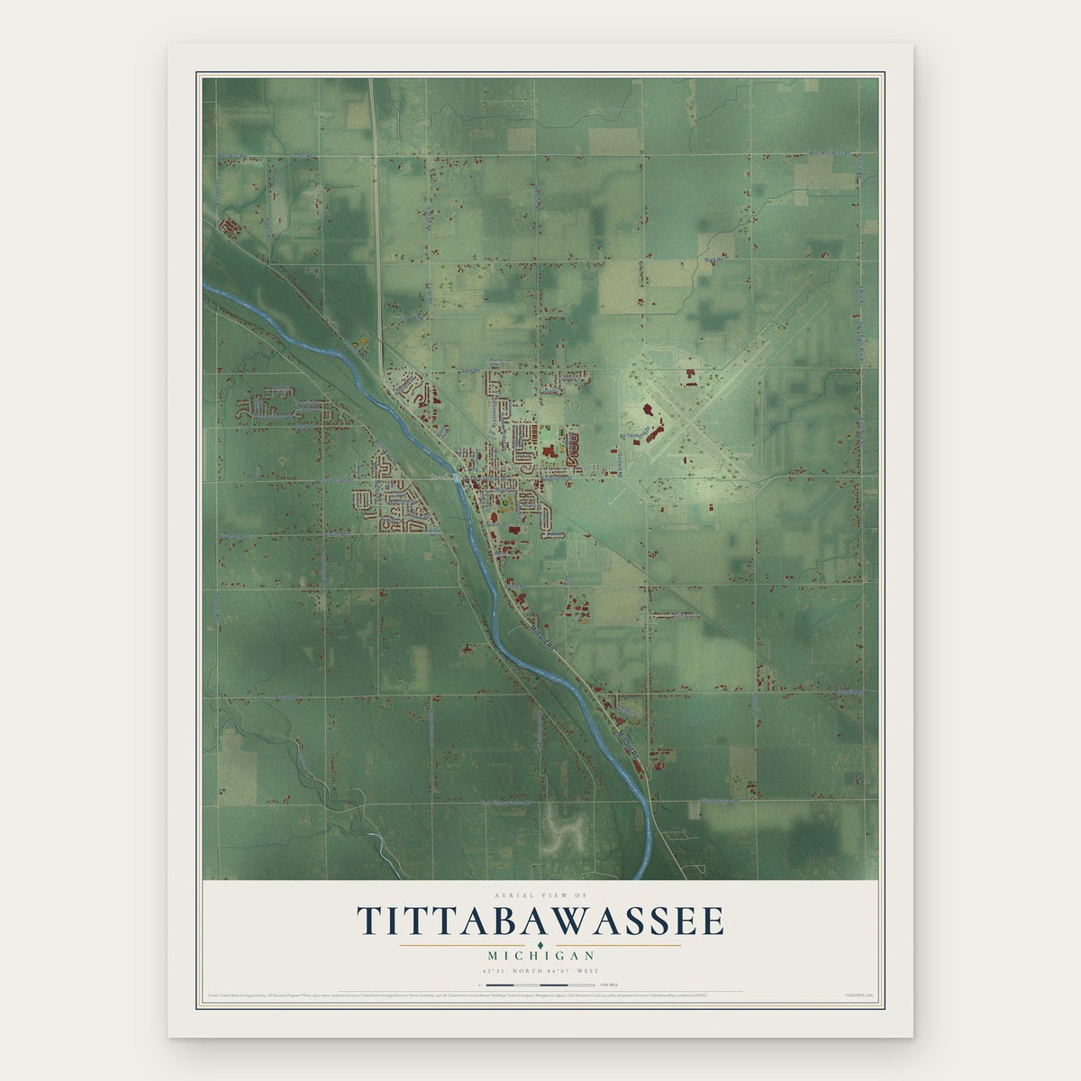 Tittabawassee, Michigan map print, the full design