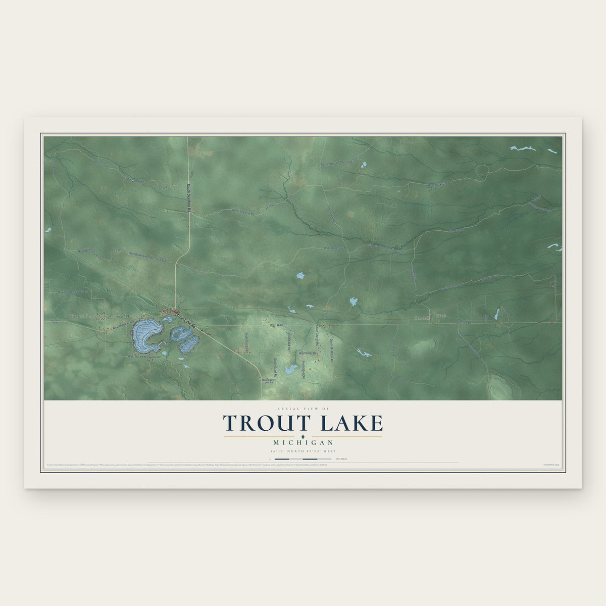 Trout Lake, Michigan map print, the full design