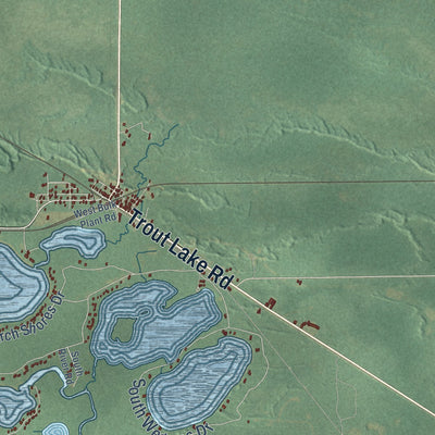Close-up of the map of Trout Lake, Michigan print showing street and building detail