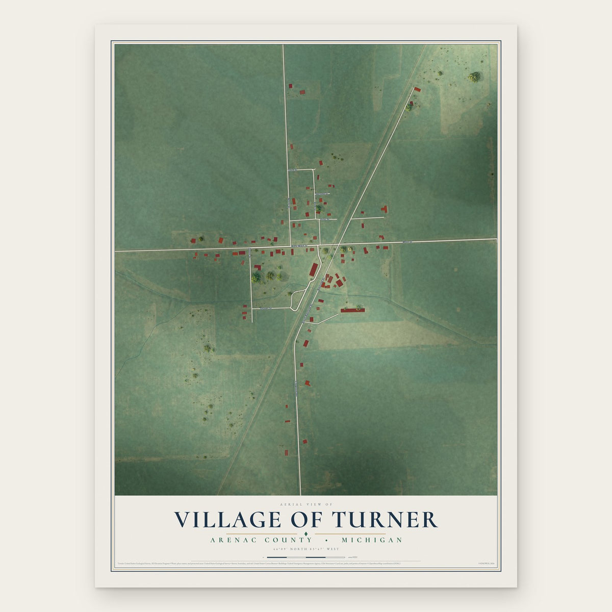 Turner, Michigan map print, the full design