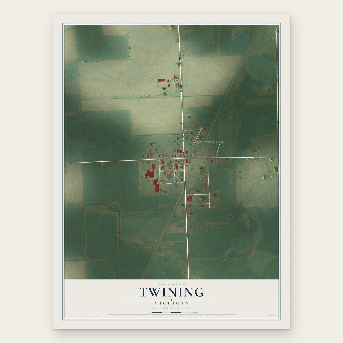 Twining, Michigan map print, the full design