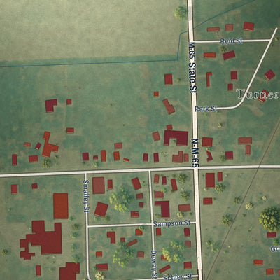 Close-up of the map of Twining, Michigan print showing street and building detail
