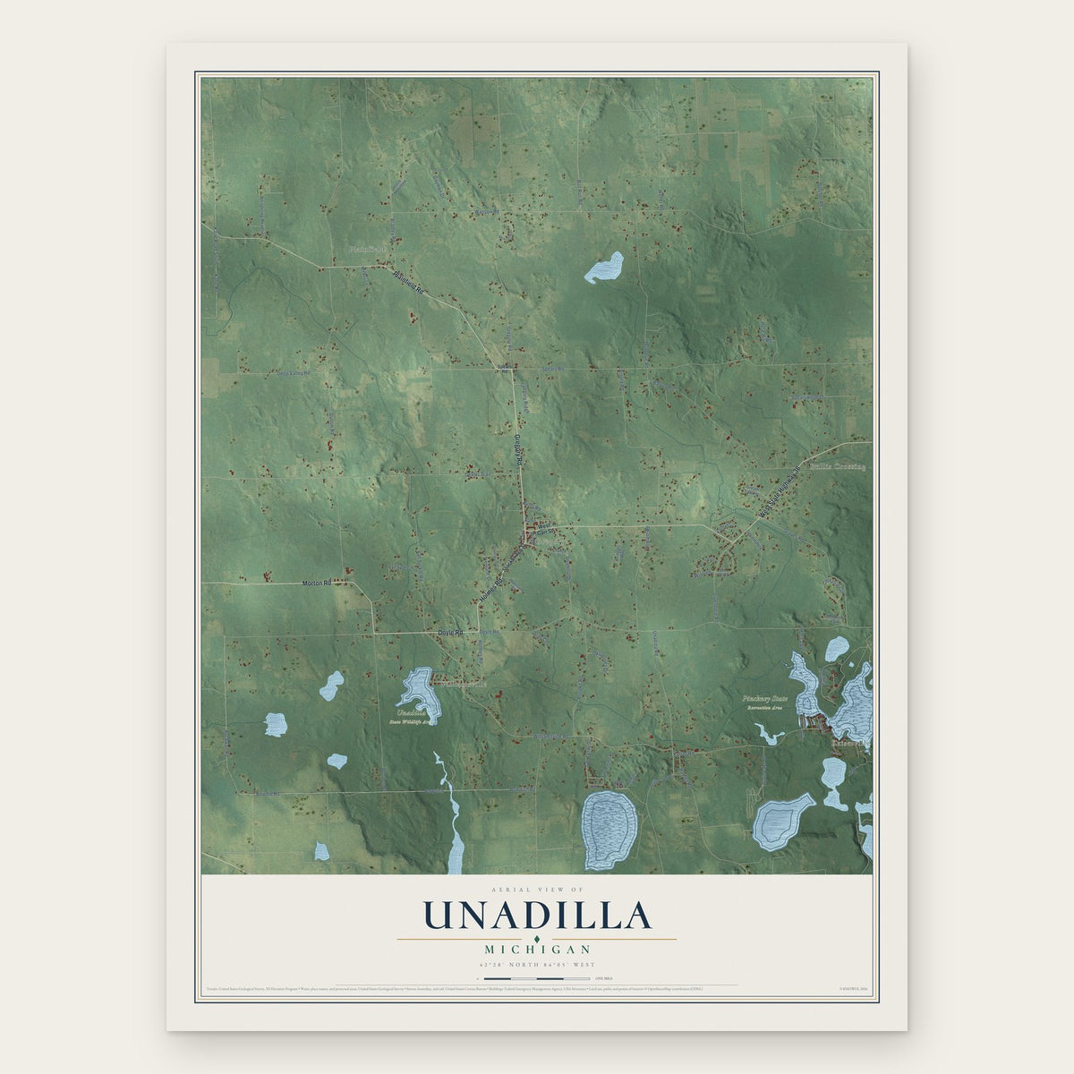Unadilla, Michigan map print, the full design