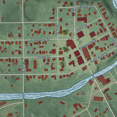 Close-up of the map of Union City, Michigan print showing street and building detail