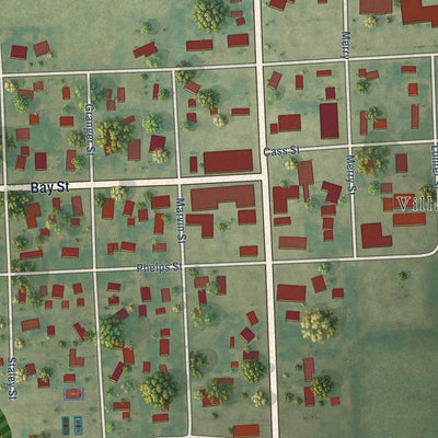 Close-up of the map of Unionville, Michigan print showing street and building detail