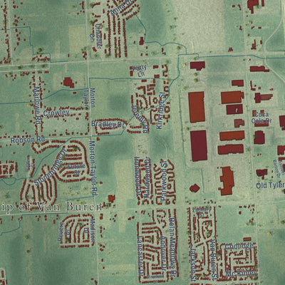 Close-up of the map of Van Buren, Michigan print showing street and building detail