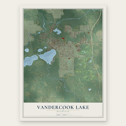 Vandercook Lake, Michigan map print, the full design