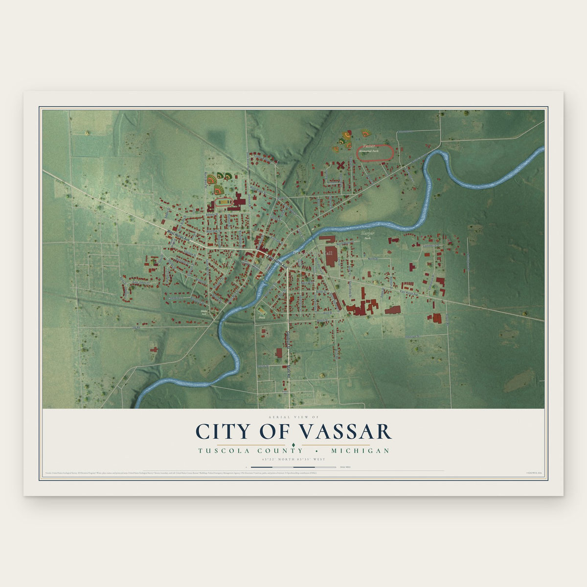 Vassar, Michigan map print, the full design