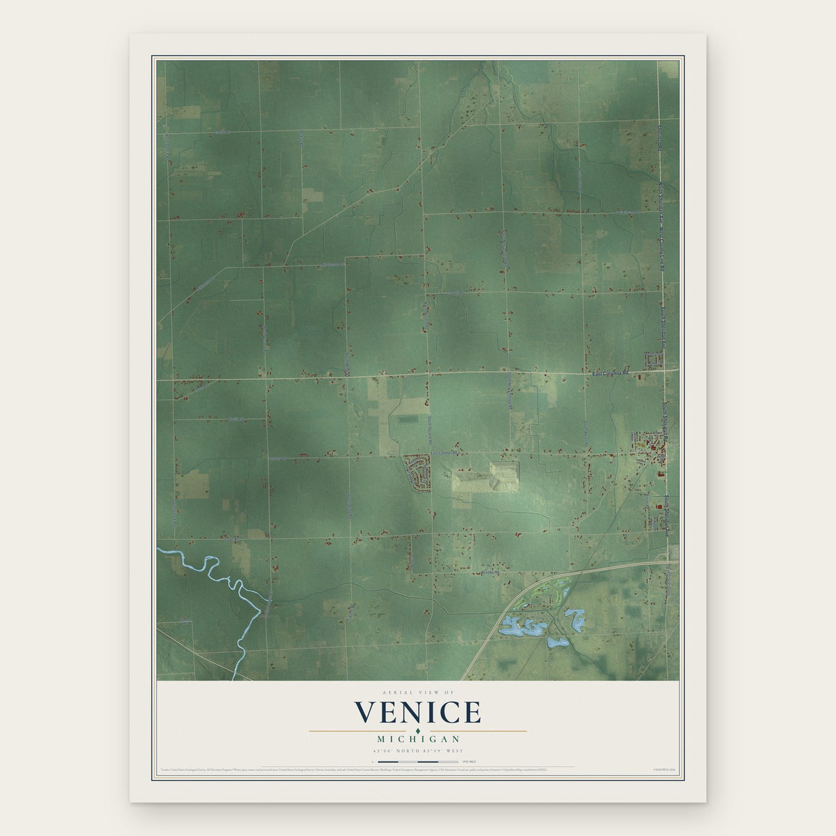 Venice, Michigan map print, the full design