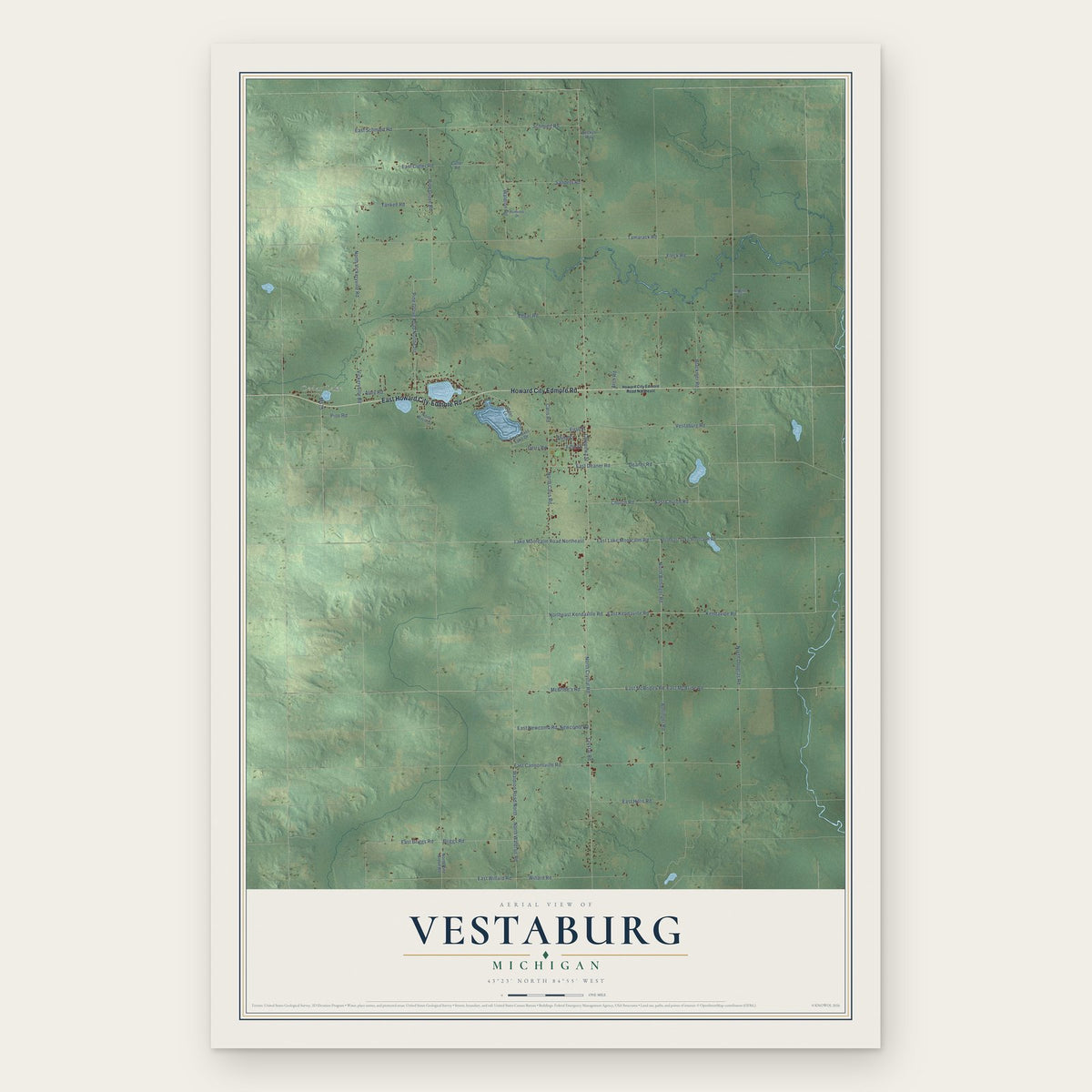Vestaburg, Michigan map print, the full design