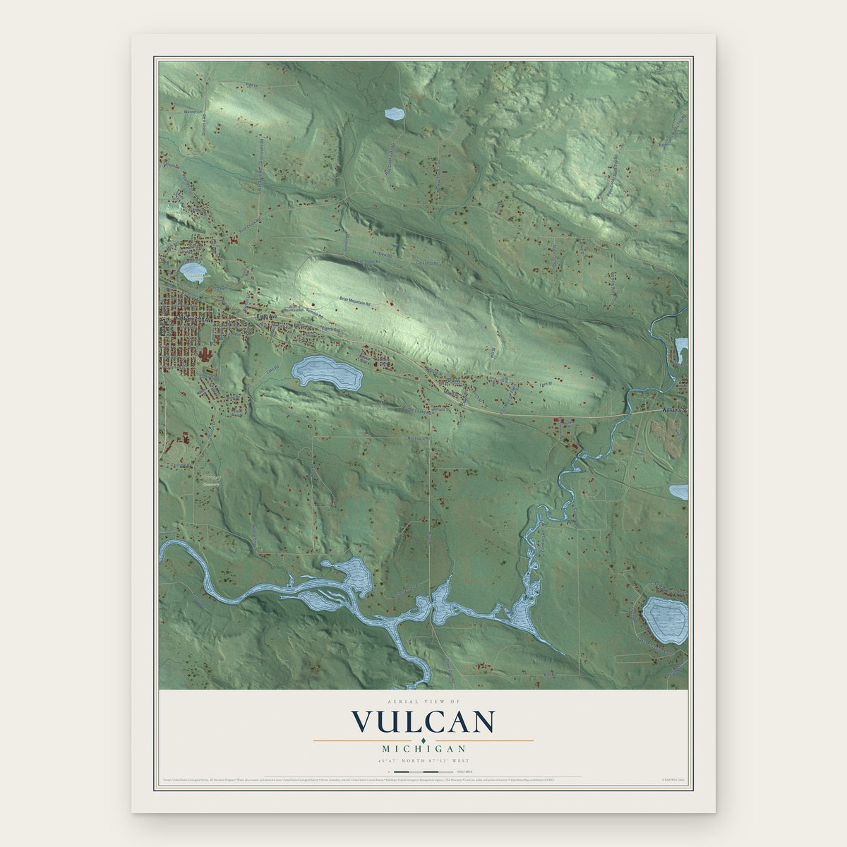 Vulcan, Michigan map print, the full design