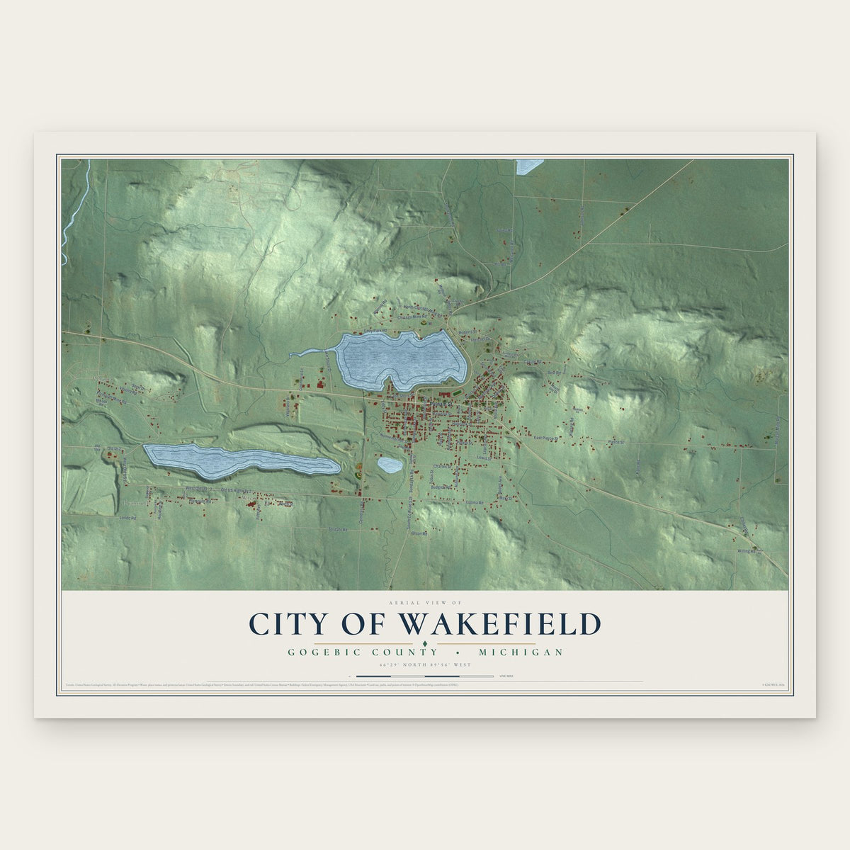 Wakefield, Michigan map print, the full design