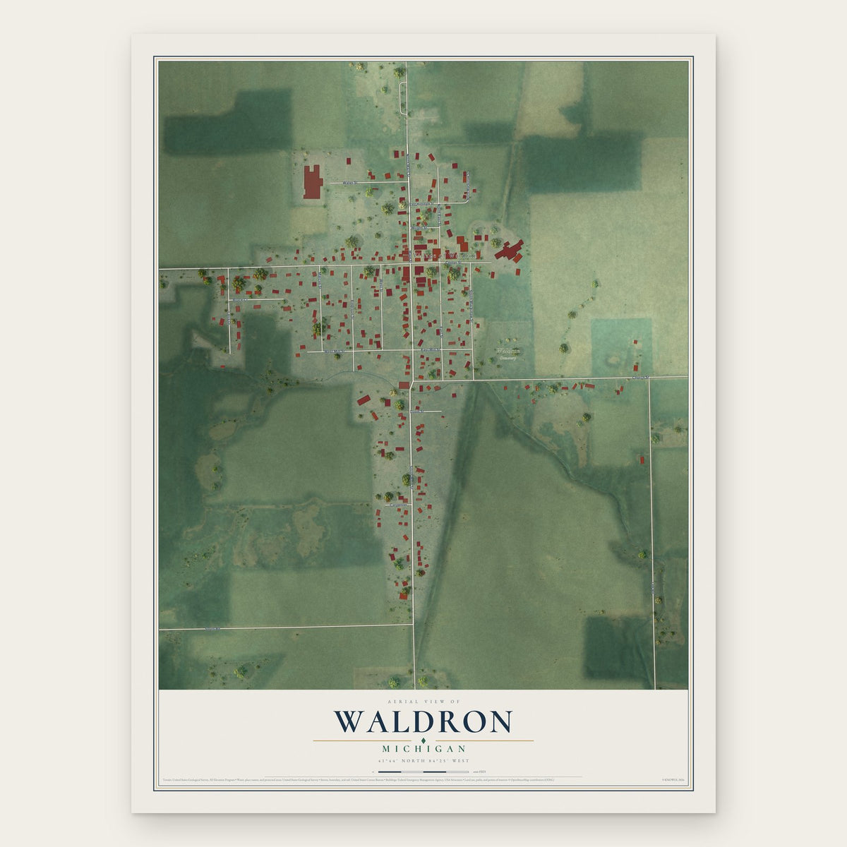 Waldron, Michigan map print, the full design