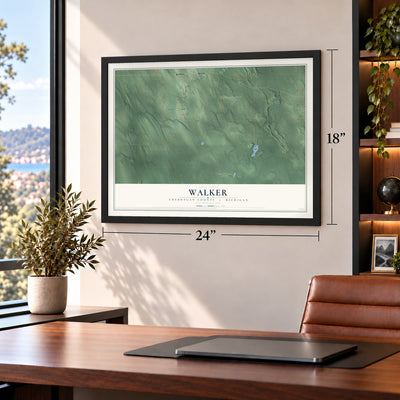Walker, Cheboygan County, Michigan map, 18 x 24 inch print in a black frame in a home office