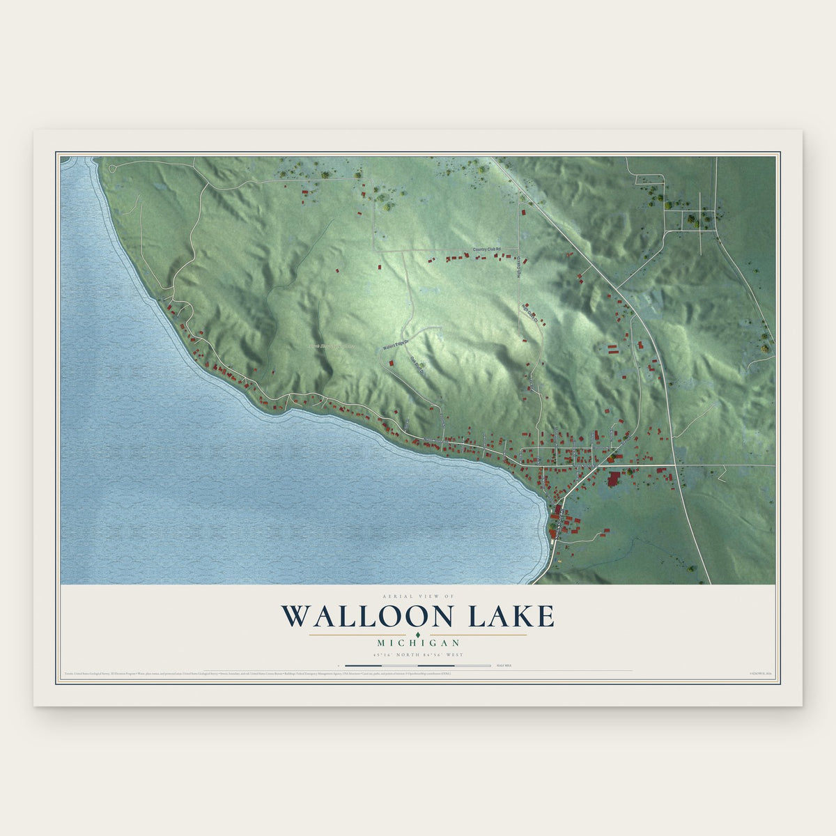 Walloon Lake, Michigan map print, the full design