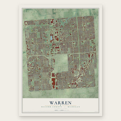 Warren, Macomb County, Michigan map print, the full design