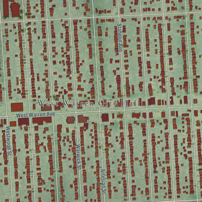 Close-up of the map of Warrendale, Michigan print showing street and building detail