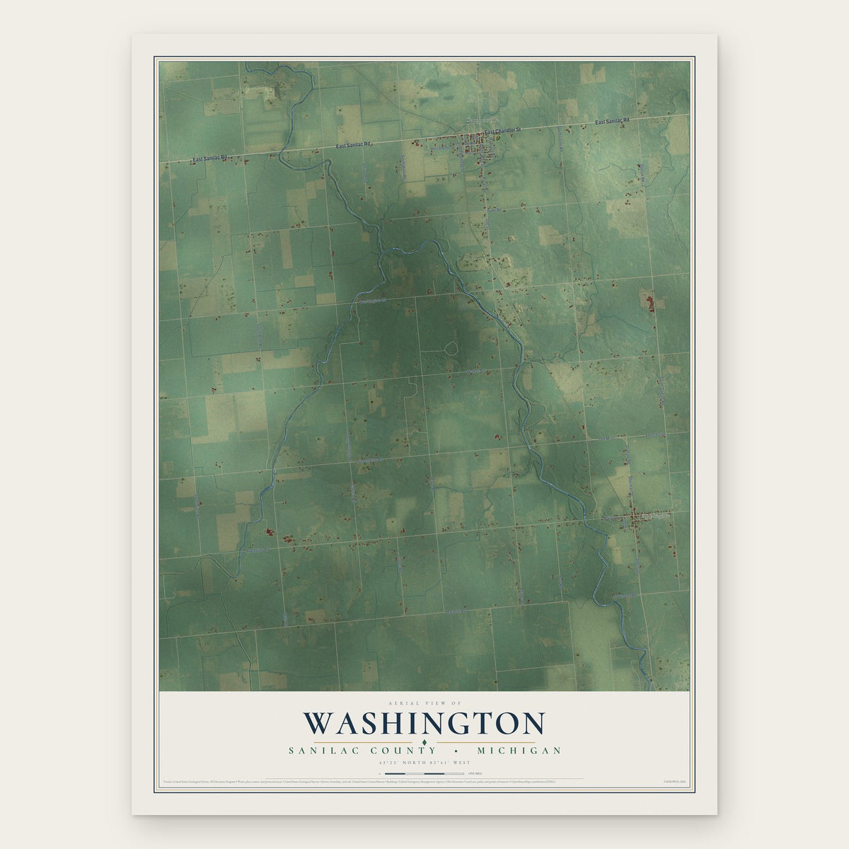 Washington, Sanilac County, Michigan map print, the full design