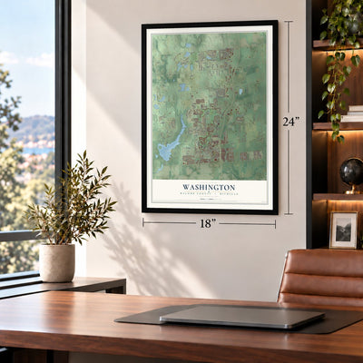 Washington, Macomb County, Michigan map, 18 x 24 inch print in a black frame in a home office