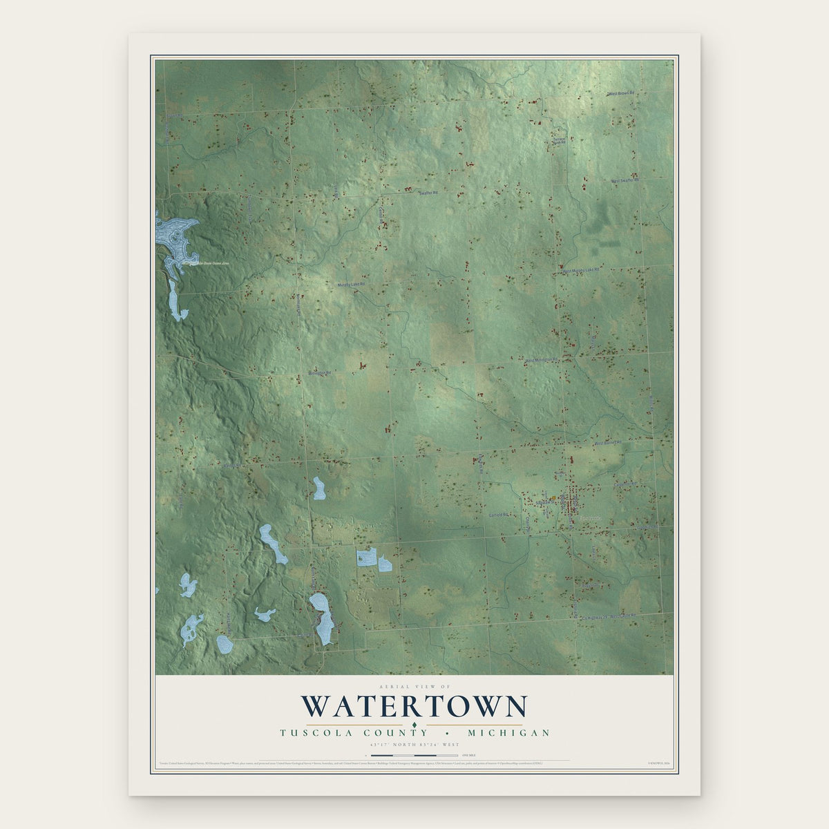 Watertown, Tuscola County, Michigan map print, the full design