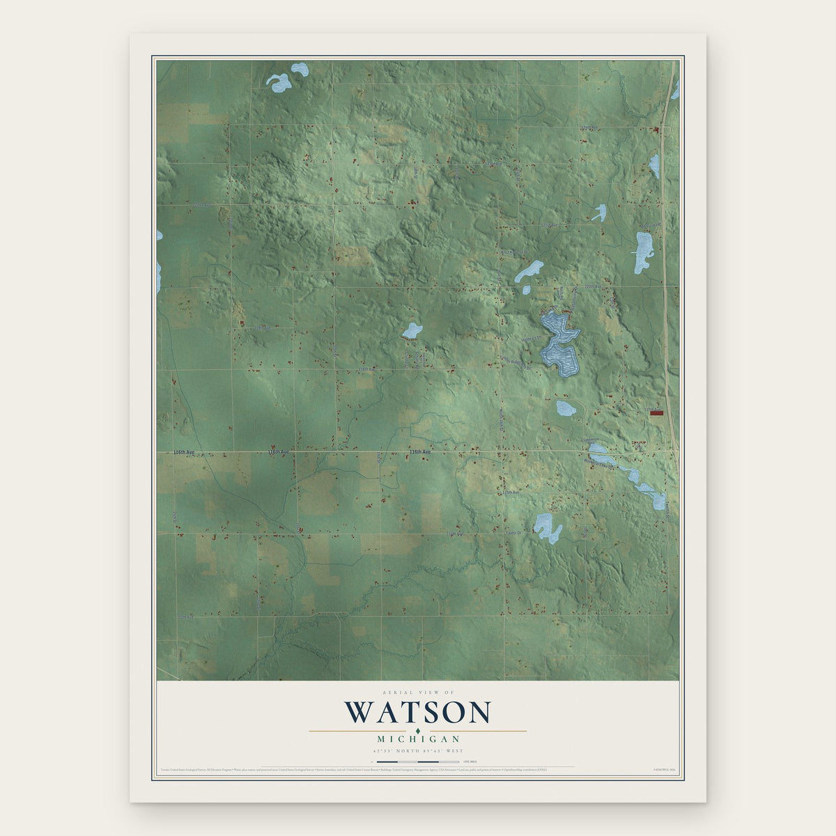 Watson, Michigan map print, the full design