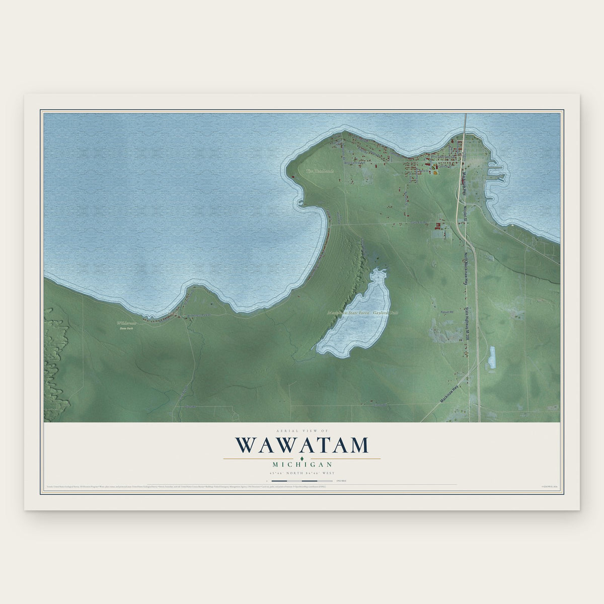 Wawatam, Michigan map print, the full design