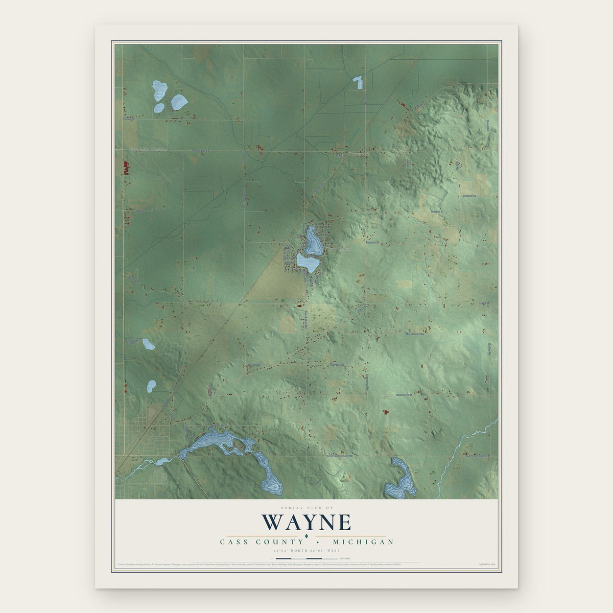 Wayne, Cass County, Michigan map print, the full design