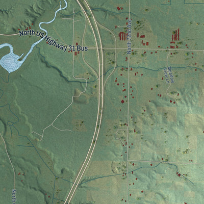 Close-up of the map of Weare, Michigan print showing street and building detail