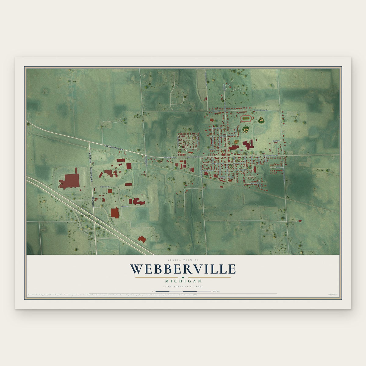 Webberville, Michigan map print, the full design