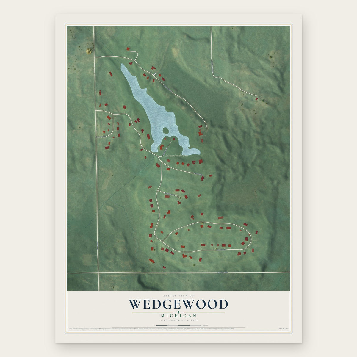 Wedgewood, Michigan map print, the full design