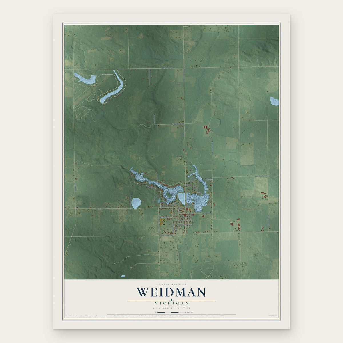 Weidman, Michigan map print, the full design
