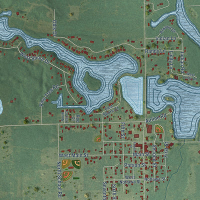 Close-up of the map of Weidman, Michigan print showing street and building detail