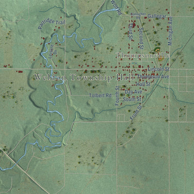 Close-up of the map of Weldon, Michigan print showing street and building detail