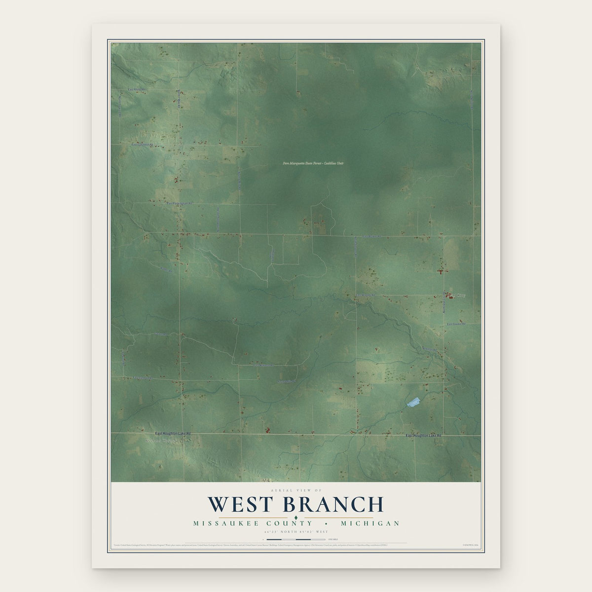 West Branch, Missaukee County, Michigan map print, the full design