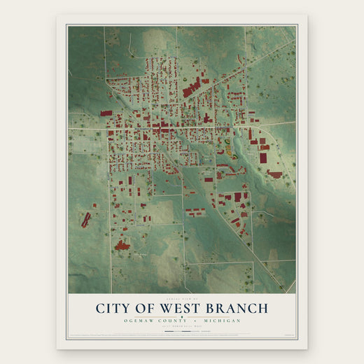 West Branch, Michigan map print, the full design