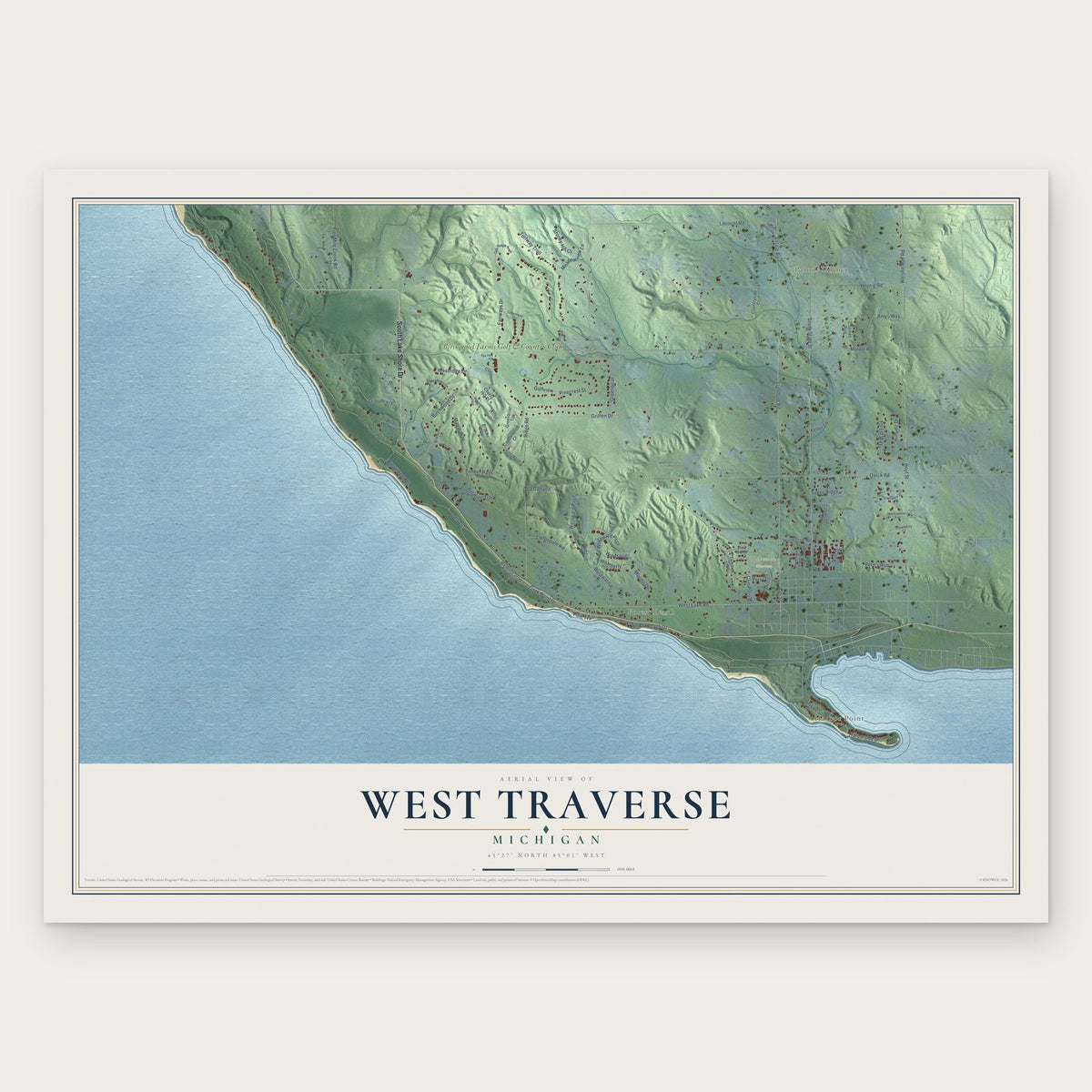 West Traverse, Michigan map print, the full design