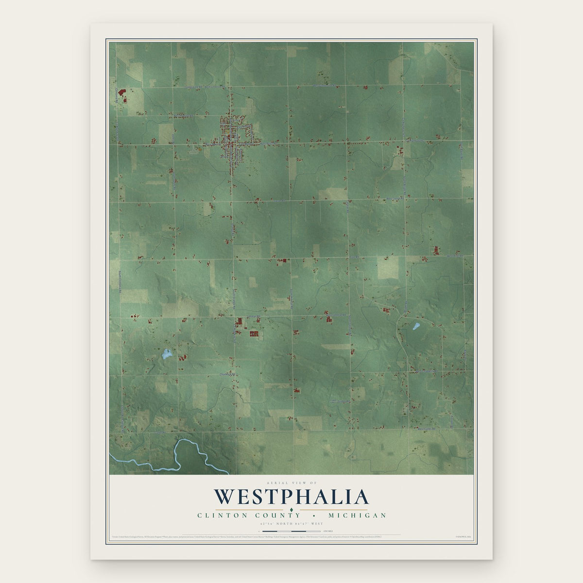 Westphalia, Clinton County, Michigan map print, the full design