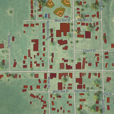 Close-up of the map of Westphalia, Michigan print showing street and building detail